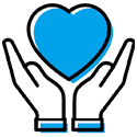 hands holding a blue heart symbol representing care and compassion with 7 ways to show love